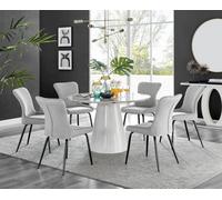 Palma White Marble Effect Dining Table and 6 Nora Black Leg Chairs - Light Grey