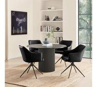 FurnitureboxUK Penrose Black Round Dining Table & 4 Calla Faux Leather Swivel Chairs FurnitureboxUK Black