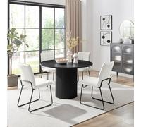 Furniturebox Uk Penrose Black Round Dining Table & 4 Cream Halle Chairs