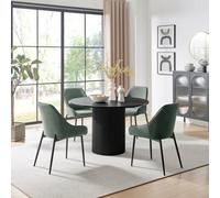 FurnitureboxUK Penrose Black Round Dining Table & 4 Beaumont Chairs in Green FurnitureboxUK Green