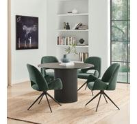 Furniturebox Uk Penrose Black Round Dining Table & 4 Green Layla Fabric Swivel Chairs