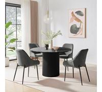 FurnitureboxUK Penrose Black Round Dining Table & 4 Beaumont Chairs in Grey FurnitureboxUK Grey