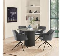 FurnitureboxUK Penrose Black Round Dining Table & 4 Calla Velvet Swivel Chairs FurnitureboxUK Multicolor