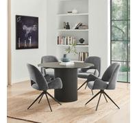 Furniturebox Uk Penrose Black Round Dining Table & 4 Grey Layla Fabric Swivel Chairs
