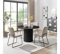 Furnitureboxuk Penrose Black Round Dining Table & 4 Halleyy Chairs In Light Grey Light Grey