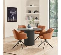 FurnitureboxUK Penrose Black Round Dining Table & 4 Calla Faux Leather Swivel Chairs in Tan FurnitureboxUK Tan