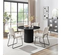 Furniturebox Uk Penrose Black Round Dining Table & 4 Taupe Halle Chairs