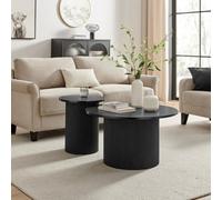 Furniturebox Uk Penrose Black Round Wood Coffee Table And Side Table Set
