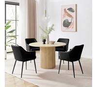 FurnitureboxUK Penrose Oak Effect Round Dining Table & 4 Calla Faux Leather Chairs in Black FurnitureboxUK Black