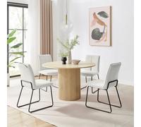 Furniturebox Uk Penrose Oak Effect Round Dining Table & 4 Cream Halle Chairs