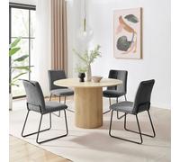 Furniturebox Uk Penrose Oak Effect Round Dining Table & 4 Dark Grey Halle Chairs