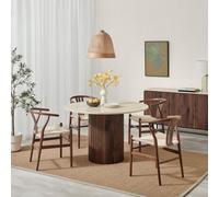 Furniturebox Uk Penrose Walnut And Marble Effect Round Dining Table & 4 Walnut Caia Dining Chairs