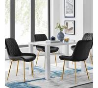 Furniturebox Uk Pivero 4 White Dining Table And 4 Black Pesaro Gold Leg Chairs