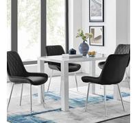 Furniturebox Uk Pivero 4 White Dining Table And 4 Black Pesaro Silver Leg Chairs