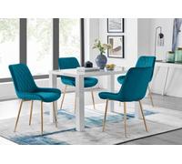 Furniturebox Uk Pivero 4 White Dining Table And 4 Blue Pesaro Gold Leg Chairs
