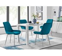 Furniturebox Uk Pivero 4 White Dining Table And 4 Blue Pesaro Silver Leg Chairs