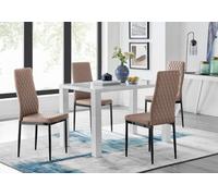 Furniturebox Uk Pivero 4 White Dining Table And 4 Cappuccino Milan Black Leg Chairs