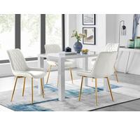 Furniturebox Uk Pivero 4 White Dining Table And 4 Cream Pesaro Gold Leg Chairs