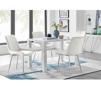Furniturebox Uk Pivero 4 White Dining Table And 4 Cream Pesaro Silver Leg Chairs