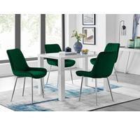 Furniturebox Uk Pivero 4 White Dining Table And 4 Green Pesaro Silver Leg Chairs
