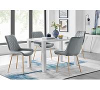 Furniturebox Uk Pivero 4 White Dining Table And 4 Grey Pesaro Gold Leg Chairs