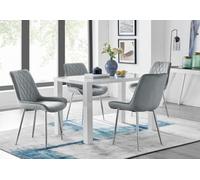 Furniturebox Uk Pivero 4 White Dining Table And 4 Grey Pesaro Silver Leg Chairs