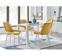 Furniturebox Uk Pivero 4 White Dining Table And 4 Mustard Pesaro Silver Leg Chairs