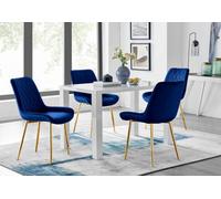 Furniturebox Uk Pivero 4 White Dining Table And 4 Navy Pesaro Gold Leg Chairs