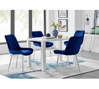 Furniturebox Uk Pivero 4 White Dining Table And 4 Navy Pesaro Silver Leg Chairs