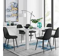 Furniturebox Uk Pivero 6 White Dining Table And 6 Black Pesaro Black Leg Chairs