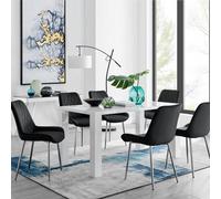 Furniturebox Uk Pivero 6 White Dining Table And 6 Black Pesaro Silver Leg Chairs