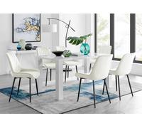 Furniturebox Uk Pivero 6 White Dining Table And 6 Cream Pesaro Black Leg Chairs