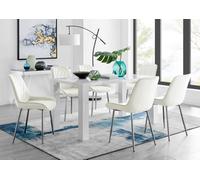 Furniturebox Uk Pivero 6 White Dining Table And 6 Cream Pesaro Silver Leg Chairs