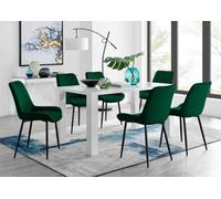 Furniturebox Uk Pivero 6 White Dining Table And 6 Green Pesaro Black Leg Chairs