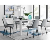 Furniturebox Uk Pivero 6 White Dining Table And 6 Grey Pesaro Black Leg Chairs