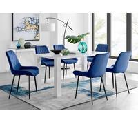 Furniturebox Uk Pivero 6 White Dining Table And 6 Navy Pesaro Black Leg Chairs