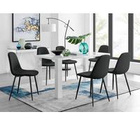 Furniturebox Uk Pivero 6 White Table & 6 Black Corona Black Leg Chairs