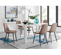 Furniturebox Uk Pivero 6 White Table & 6 Cappuccino Corona Black Leg Chairs