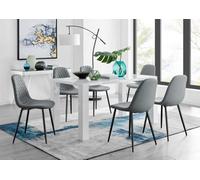Furniturebox Uk Pivero 6 White Table & 6 New Grey Corona Black Leg Chairs