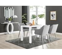 Furniturebox Uk Pivero White High Gloss Dining Table & 4 Grey Calla Silver Leg Velvet Chairs
