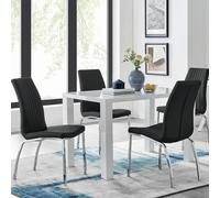 Furniturebox Uk Pivero White High Gloss Dining Table And 4 Black Isco Chairs Set
