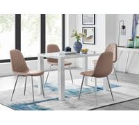 Furniturebox Uk Pivero White High Gloss Dining Table And 4 Cappuccino Beige Corona Silver Chairs Set