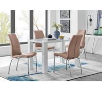 Furniturebox Uk Pivero White High Gloss Dining Table And 4 Cappuccino Beige Isco Chairs Set