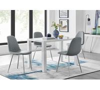 Furniturebox Uk Pivero White High Gloss Dining Table And 4 Elephant Grey Corona Silver Chairs Set