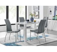 Furniturebox Uk Pivero White High Gloss Dining Table And 4 Elephant Grey Isco Chairs Set