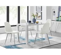 Furniturebox Uk Pivero White High Gloss Dining Table And 4 White Corona Silver Chairs Set