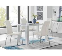 Furniturebox Uk Pivero White High Gloss Dining Table And 4 White Isco Chairs Set