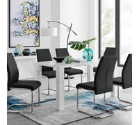Furniturebox Uk Pivero White High Gloss Dining Table And 6 Black Lorenzo Dining Chairs
