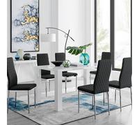 Furniturebox Uk Pivero White High Gloss Dining Table And 6 Black Milan Chairs Set