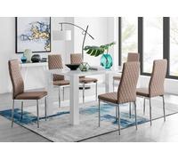 Furniturebox Uk Pivero White High Gloss Dining Table And 6 Cappuccino Beige Milan Chairs Set